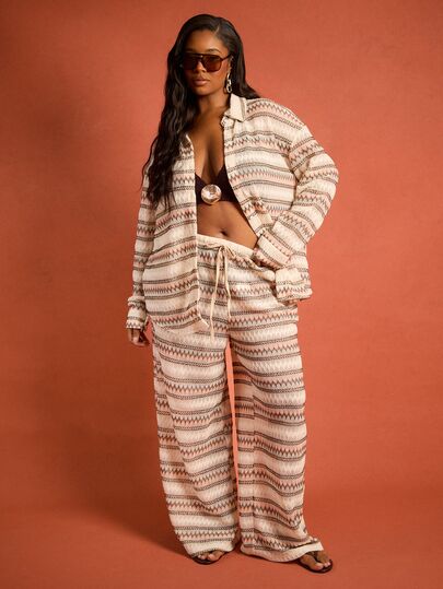 FASHION SZN Plus Size Casual Crochet Wide Leg Beach Trousers Festival Boho Ibiza Summer Holiday Vacation Outfit Beach Club Casual City Break Party Loose Fit Swim Women Trending New
