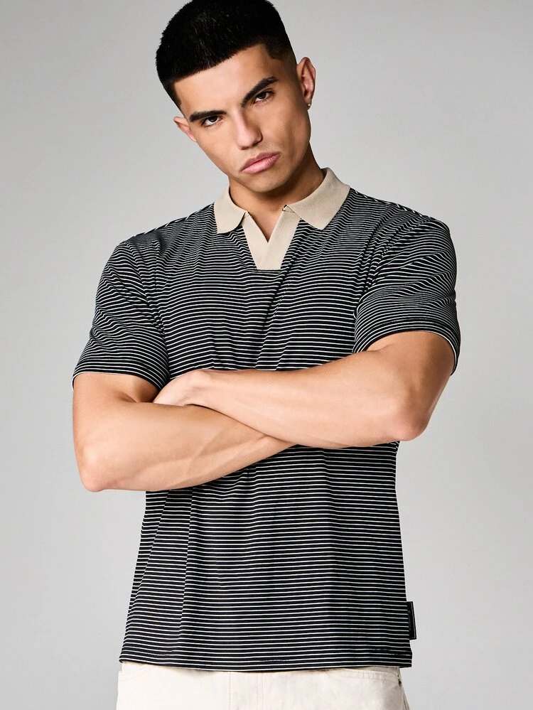 SUMWON Striped Polo With Contrast Collar