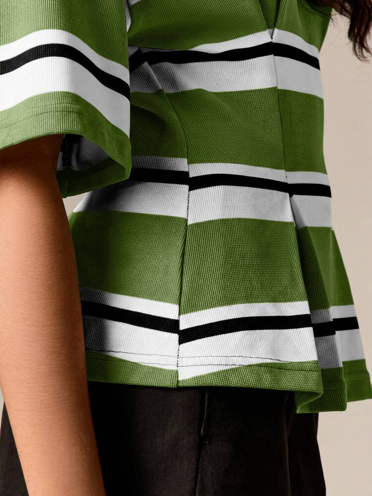 Striped Oversized T-Shirt With Cinched Waist