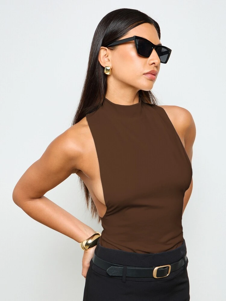 Turtleneck Racerback Tank With Backless Design