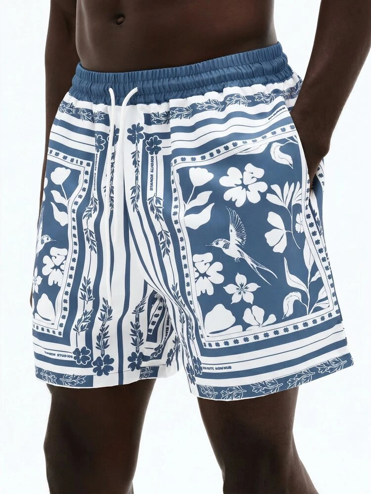 SUMWON Tropical Print Beach Shorts With Side Pockets