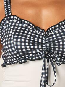MISSGUIDED Black And White Gingham Pattern Sweetheart Neckline Cami Tank Top With Tie Detail And Ruffle Trim Summer Festival Fashion - Multicolor - View 4