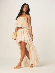 MISSGUIDED Bohemian Paisley Printed High Low Asymmetric Ruffled Maxi Skirt With Lace Trim Fringe Details - Multicolor - View 2