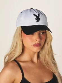 Missguided x Playboy 兔子标志棒球帽 双色弯檐休闲街头风可调节春夏帽 - 黑與白 - 查看 3