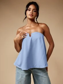 MISSGUIDED Strapless U Bend Tube Top With Draped Silhouette And Minimalist Design For Summer Occasions - Dusty Blue - View 3