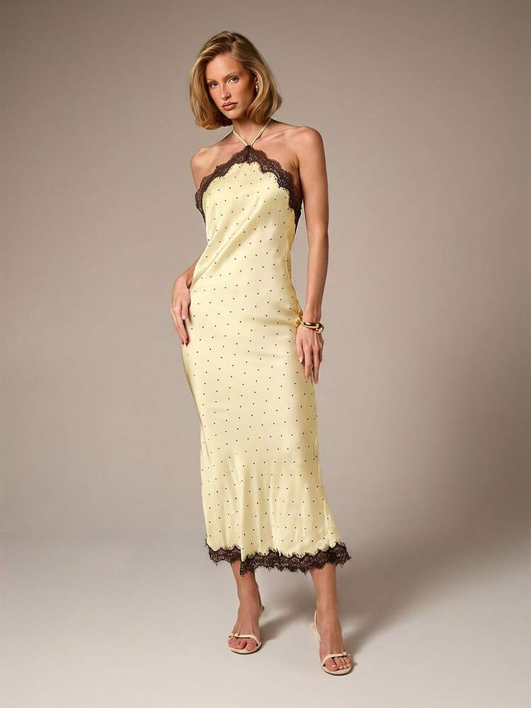 Polka Dot Midi Dress With Lace Trim