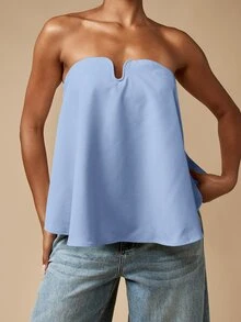 MISSGUIDED Strapless U Bend Tube Top With Draped Silhouette And Minimalist Design For Summer Occasions - Dusty Blue - View 6