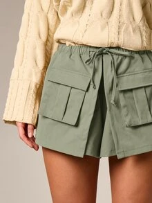 AiiRZ Utility Cargo Shorts With Bellow Pockets And Drawstring Waist For Summer Casual Outdoor Adventure - Green - View 4
