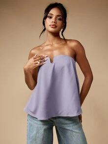 MISSGUIDED Tank Top Tanpa Tali dengan Leher Bentuk U dan Potongan Longgar serta Detail Garis Dada Melengkung untuk Acara Kasual Musim Panas - Lilac Purple - View 3