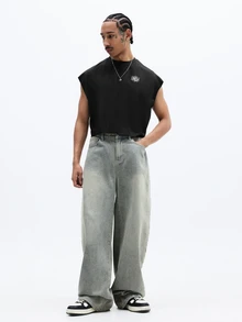 SUMWON Camiseta regata masculina sem mangas com estampa gráfica nas costas, ideal para o verão, estilo casual e urbano. - Preto - Ver 3