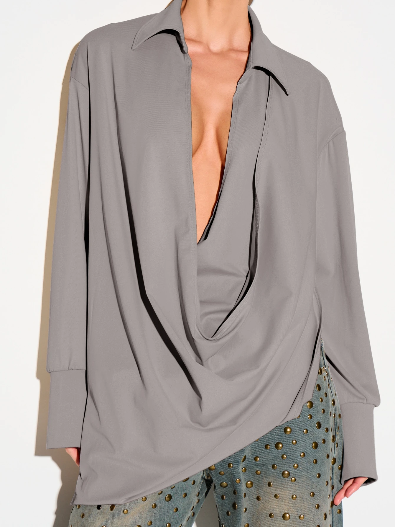 KIZN Cowl Neck Blouse With Draped Design