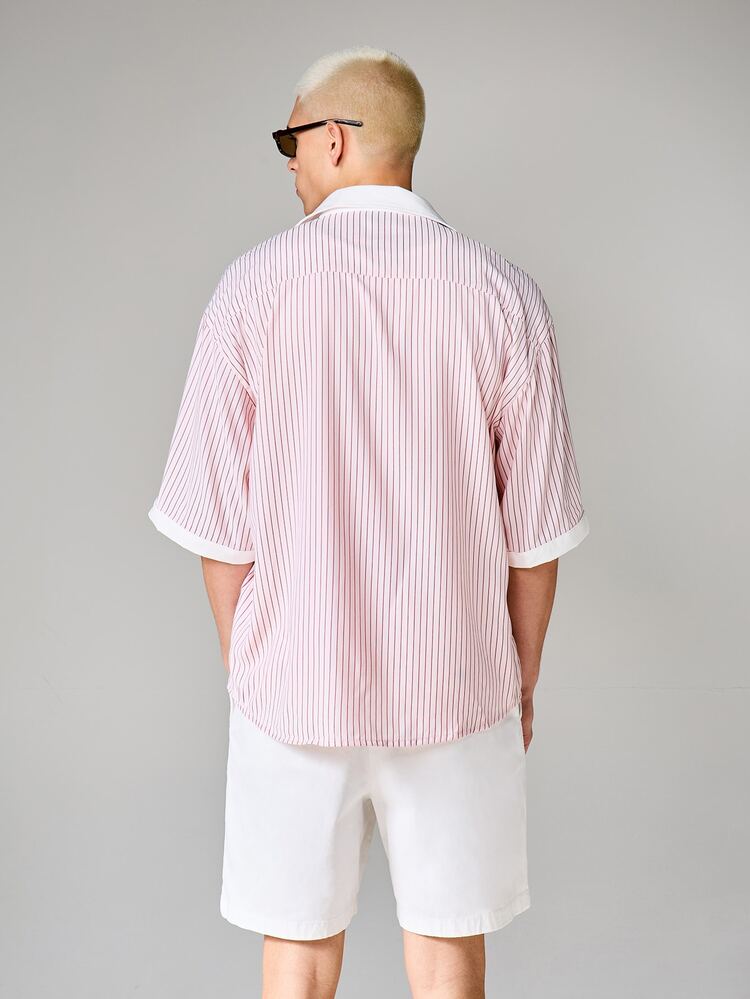 Oversized Short Sleeve Button Down Striped Shirt Relaxed Summer Casual Open Front Lightweight Top With Classic Collar