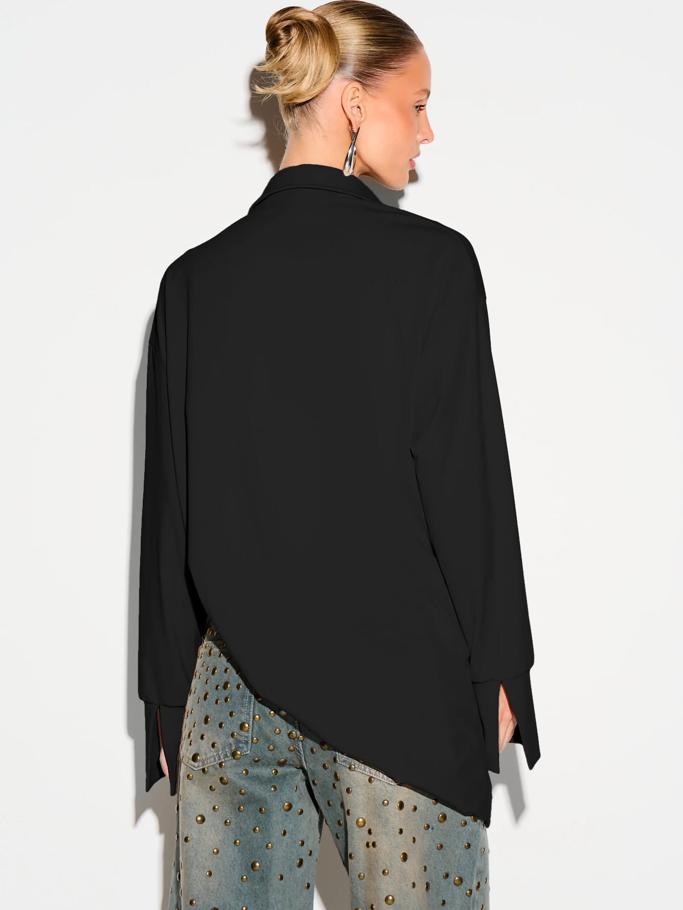 KIZN Cowl Neck Long Sleeve Shirt With Deep Drape