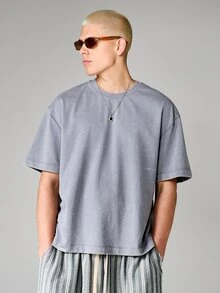 SUMWON Crop Fit Angels Script Print Washed Oversized Short Sleeve T-Shirt With Back Graphics Heavenly Inspired Design Vintage Style Casual Wear - Light Grey - View 2