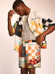 SUMWON Relaxed Fit Tropical Print Summer Resort Shorts With Vacation Theme Food Drink Graphics - Multicolor - View 4