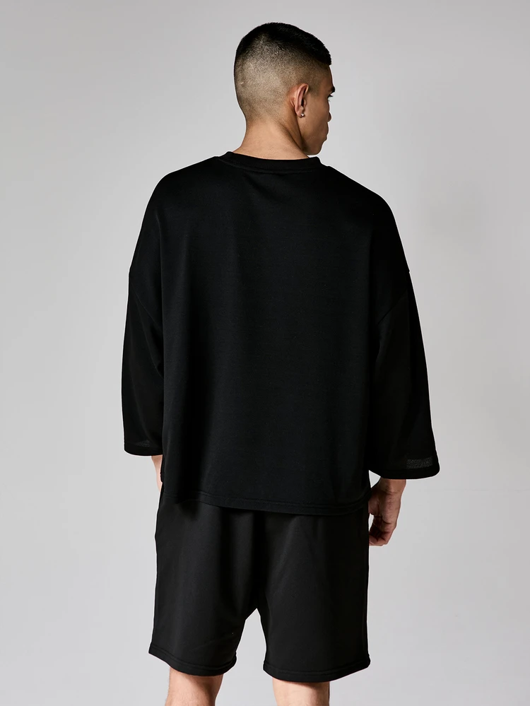SUMWON Black Oversized Tee With White Piping