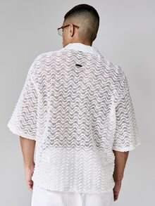 SUMWON Camisa blanca de botones con encaje, de manga corta, semitransparente, casual, para verano y vacaciones en la playa, ligera, moda masculina - Blanco - Ver 2