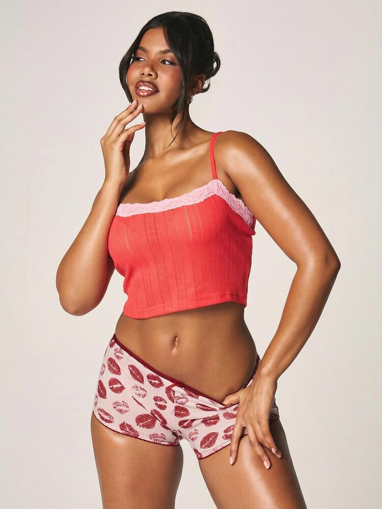 MISSGUIDED Boyshorts With Kiss Print Pattern Feminine Underwear Brief Panties Comfortable Valentine Intimate Lingerie