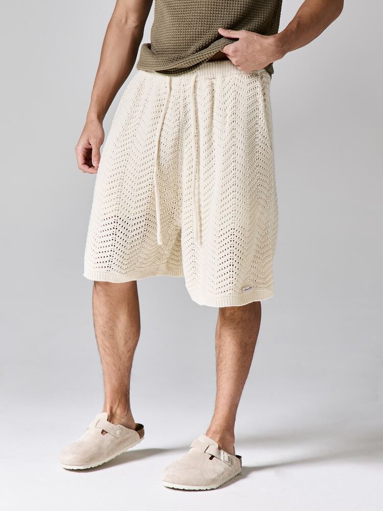 SUMWON Crochet Pull On Drawstring Shorts With Elastic Waist