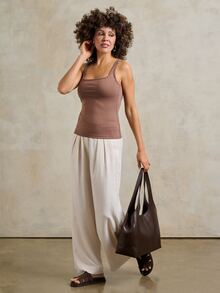 Rouah Áo tank top không tay cổ vuông màu nâu tím nhạt dành cho nữ, chất liệu jersey ôm sát, kiểu dáng cơ bản cao cấp, thích hợp cho mùa hè và mặc thường ngày. - màu nâu - Xem 7