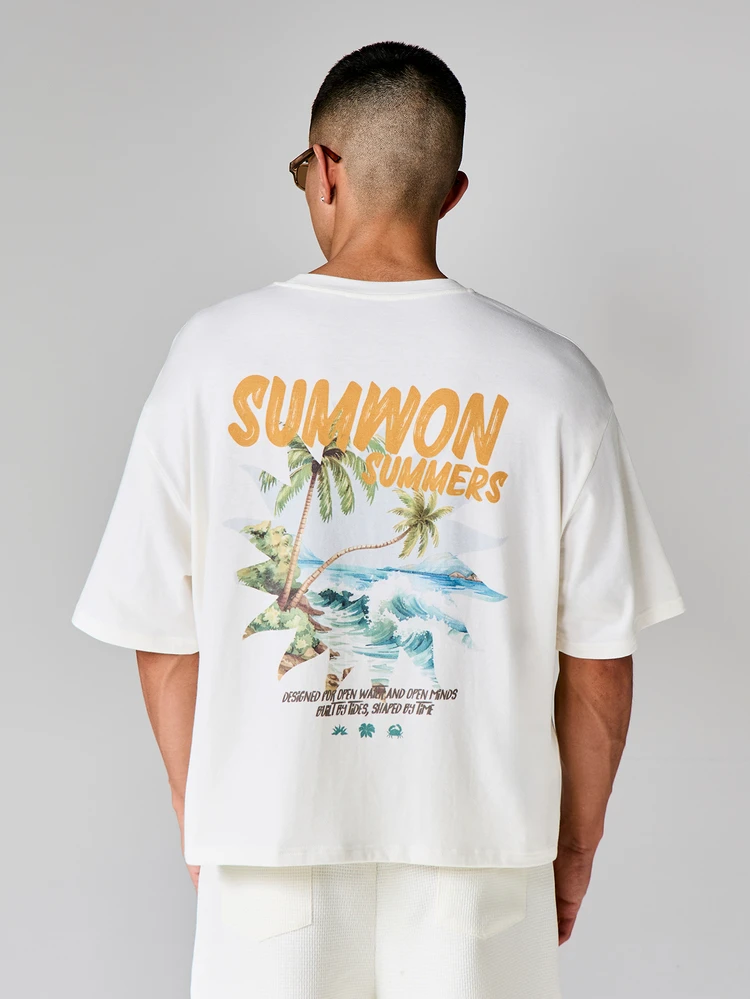 SUMWON Tropical Beach Graphic Print Tee