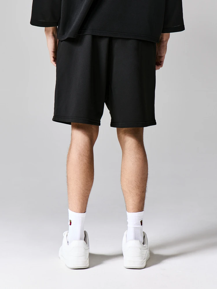 Shorts de Basquete Preta de Ajuste Relaxado com Friso Branco em Contraste, Shorts Casuais de Verão para Homens, Streetwear Urbano