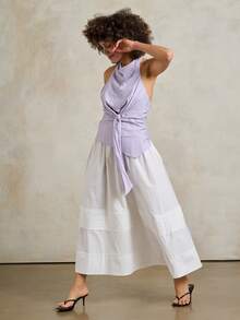 Rouah Blusa de verano con cuello halter, nudo delantero, espalda descubierta, cuello de vaca y bajo asimétrico en color lavanda púrpura - Morado - Ver 7