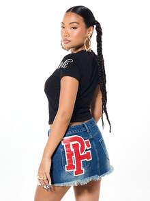 SUMWON X PAUL FRANK SUMWON WOMEN 镶钻猴子印花图案短袖圆领棉质修身T恤 - 黑色 - 查看 2