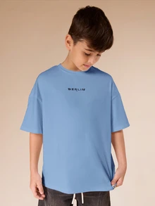 SUMWON Berlin Graphic Oversized Casual Crew Neck Short Sleeve Cotton Tee Basic Summer Daily Wear Comfort Fit - Blue - View 1