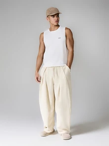 SUMWON Sleeveless Crew Neck Sweater Vest With Ribbed Hem Detail Classic Knit Tank Top Layering Piece - Beige - View 4