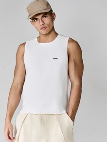 SUMWON Sleeveless Crew Neck Sweater Vest With Ribbed Hem Detail Classic Knit Tank Top Layering Piece - Beige - View 3