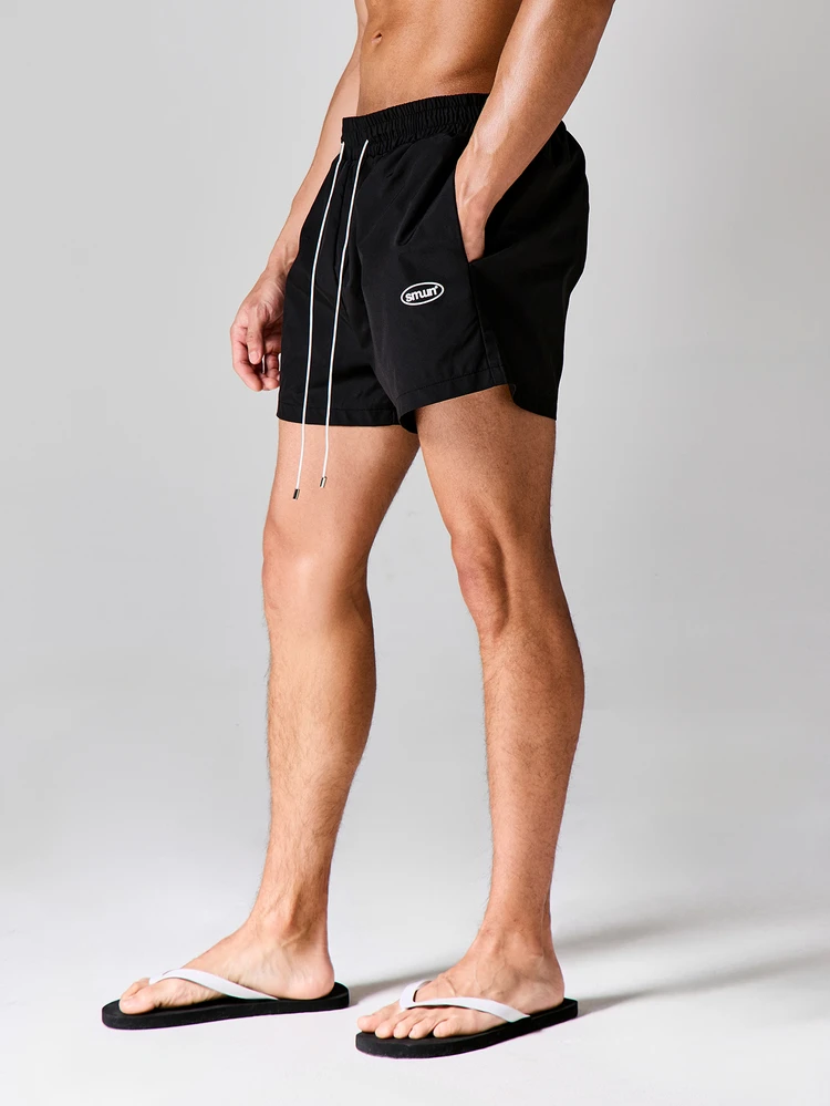 Shorts de Praia com Ajuste Relaxado, Cordão na Cintura e Detalhe de Logo Lateral para Férias de Verão, Piscina e Uso Casual
