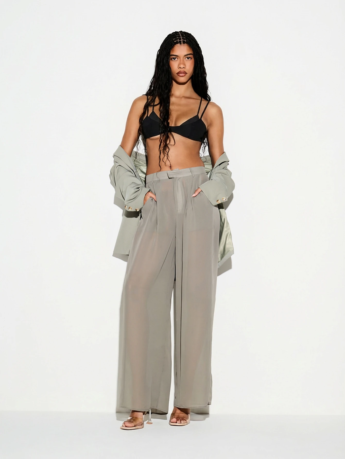 KIZN Layered Crepe Bralette With Multi Straps
