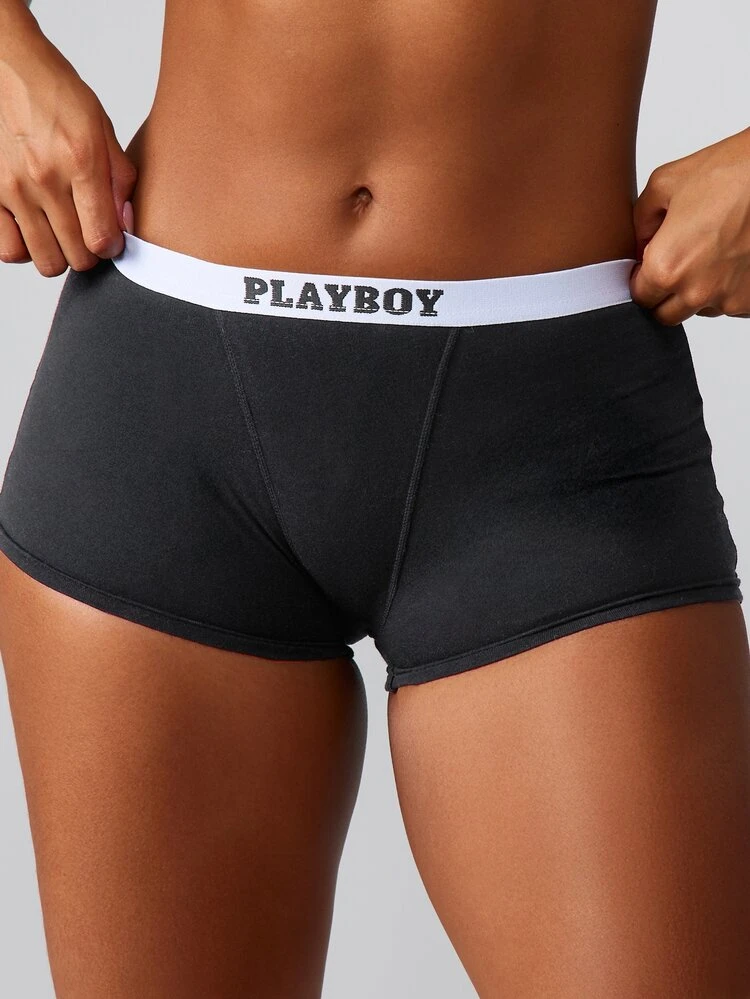 Missguided x Playboy Boyshorts Cotton Underwear With Branded Waistband Tape Detail Comfort Hipster Brief