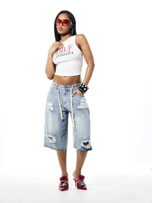 SUMWON WOMEN Áo tank top không tay kiểu racer back in hình DILF Hunter với chữ màu đỏ, thích hợp cho thời trang đường phố thường ngày mùa hè. - trắng - Xem 3