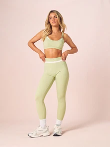 MISSGUIDED High Rise Sage Green Active Binding Detail Sports Leggings Full Length Athletic Wear Yoga Pants - Green - View 3