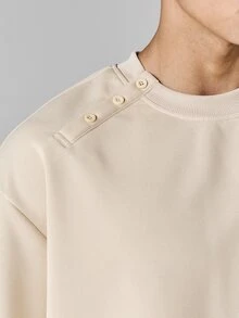SUMWON Camiseta Básica de Manga Curta com Gola Careca e Detalhe de Botão, Casual, Streetwear, Uso Diário - Caqui - Visão 7