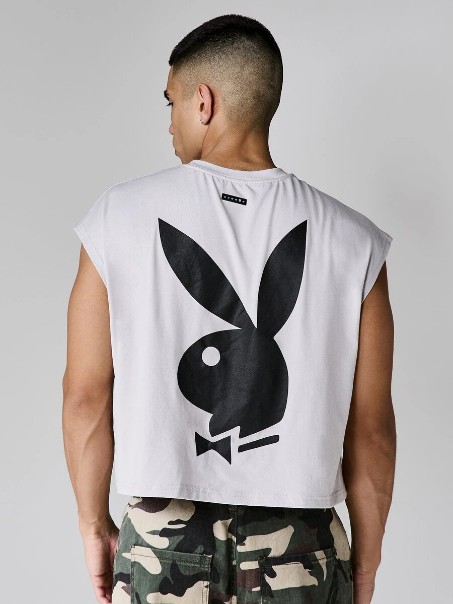 PLAYBOY X SUMWON Bunny Logo Sleeveless Tank Top Crew Neck Regular Fit Casual Summer Essential - Grey - View 1