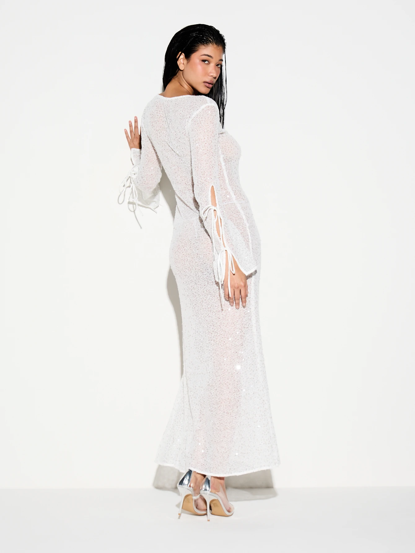 KIZN Sequin Knit Maxi With Lace Up Detail
