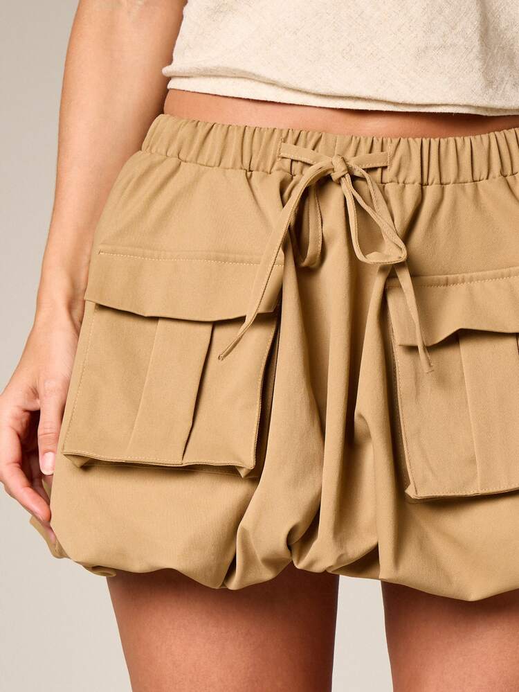 Cargo Pufball Skirt With Drawstring Tie