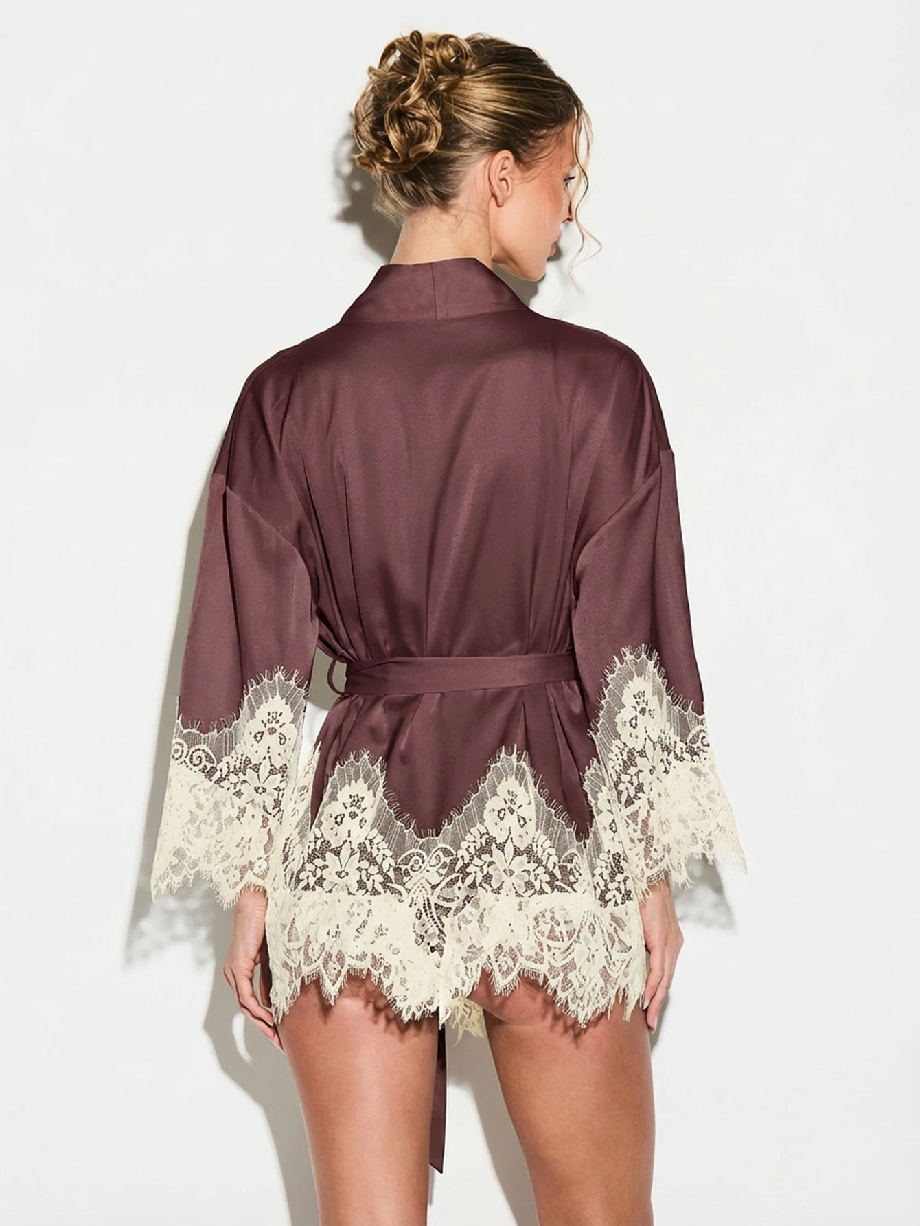 KIZN Satin Lace Insert Robe With Trim