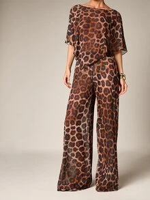 AiiRZ Leopard Print Wide Leg Palazzo Trouser With Mesh Fabric High Rise Full Length Fall Winter - Multicolor - View 5