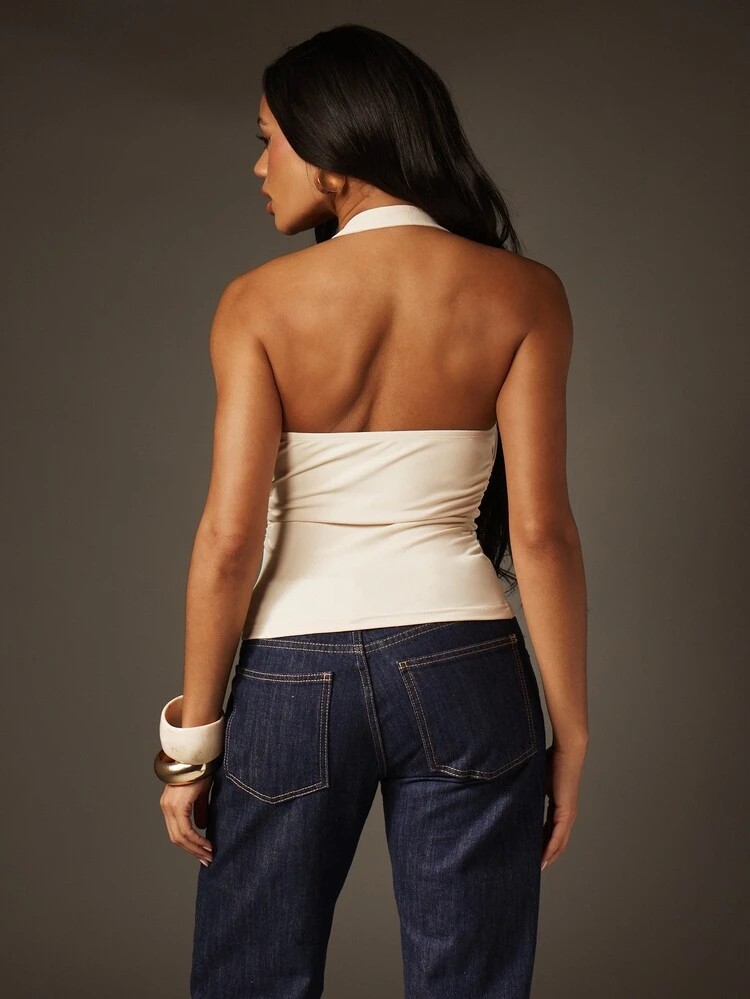 MISSGUIDED Ruched Detail Halterneck Tank Top