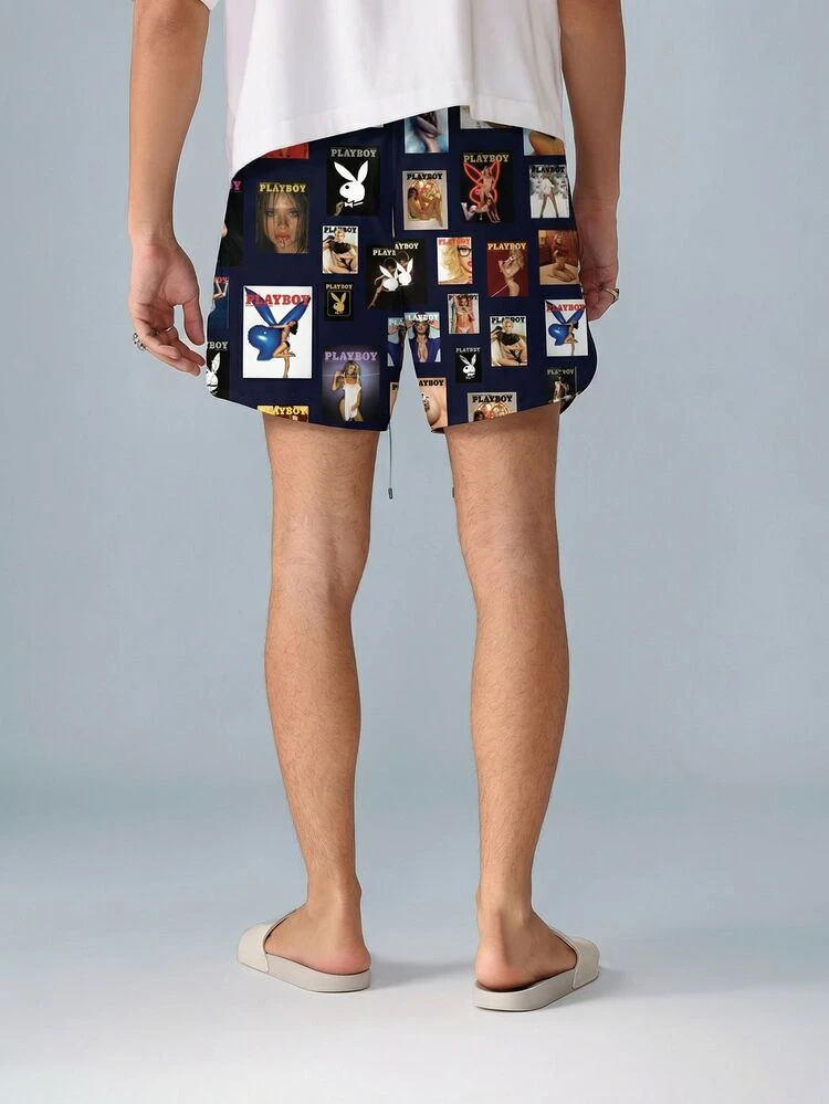 PLAYBOY X SUMWON Magazine Print Swim Shorts With Drawstring