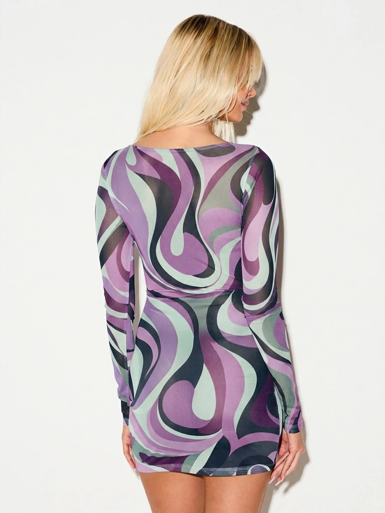 KIZN Swirl Print Mesh Mini Dress With Bandana