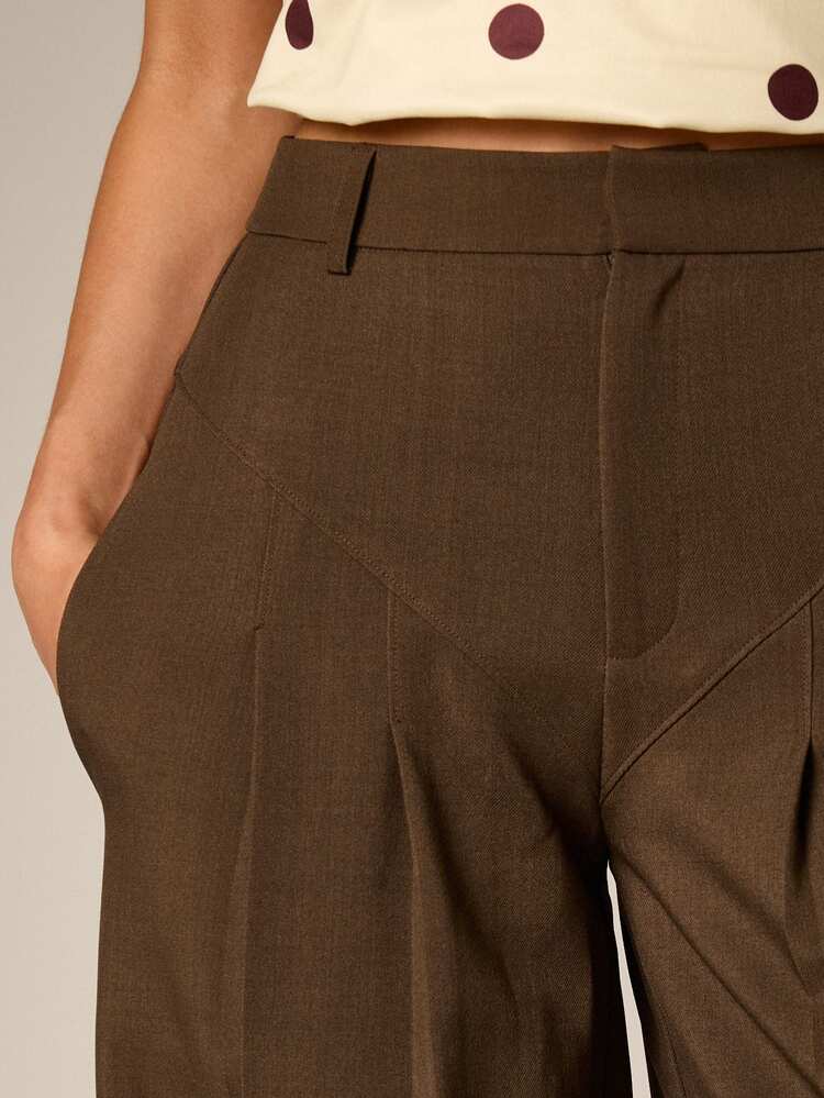 High Rise Wide Leg Pleated Trousers