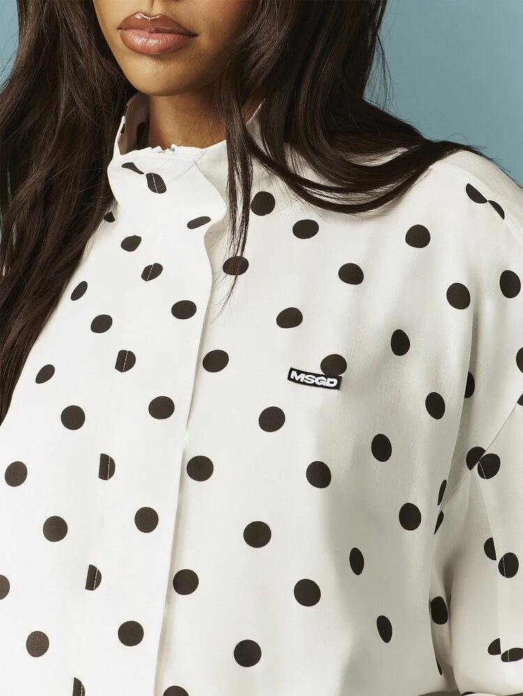 MISSGUIDED Polka Dot Funnel Neck Linen Feel Jacket