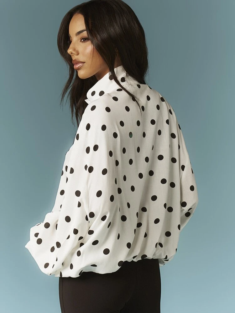 MISSGUIDED Polka Dot Funnel Neck Linen Feel Jacket