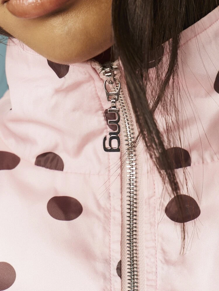 MISSGUIDED Polka Dot Half Zip Windbreaker With Drawstrings
