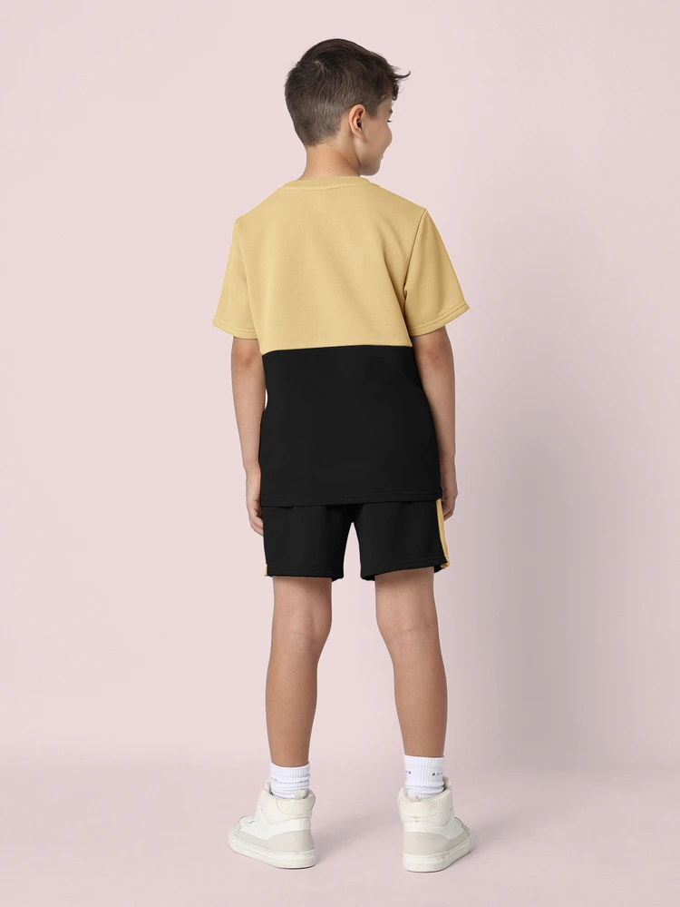 Boys Color Block Short Sleeve Crew Neck Tee And Drawstring Shorts Summer Casual Brooklyn Print Coordinated Set